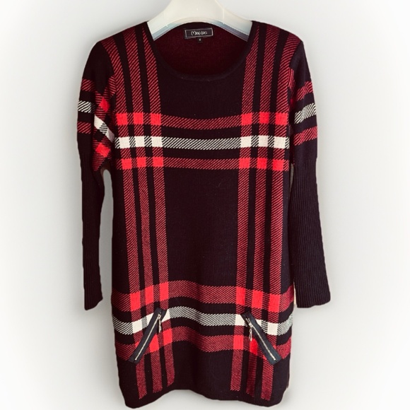 Minkas Vintage Wool/Laine Blend Black Red Soft Checked Crew Neck Sweater Tunic M - Picture 1 of 12
